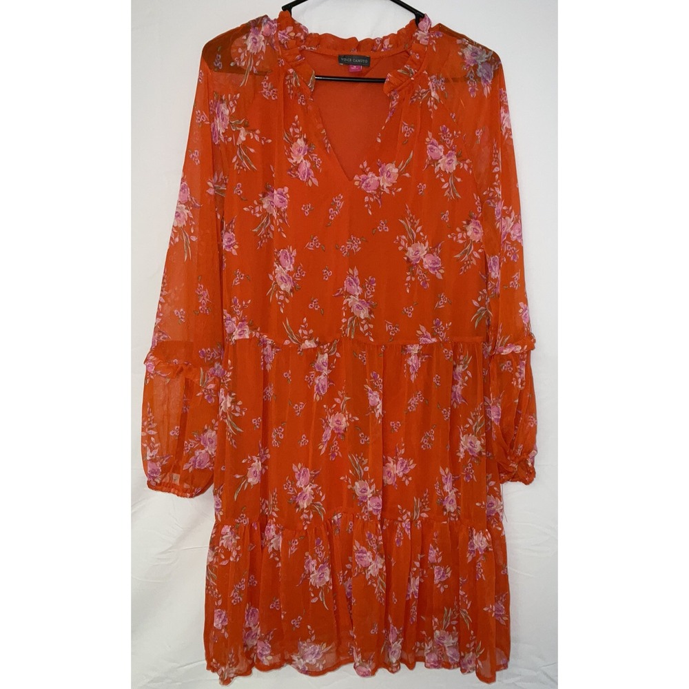 NWT Women's Vince Camuto Midi Lined Tiered Dress Orange Pink Flowers Medium